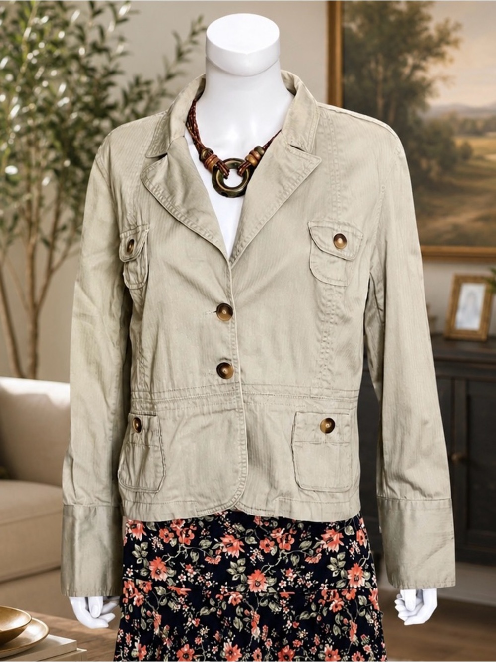 𝘾𝙖𝙩𝙤 Tan Utility Safari Style Jacket size XL